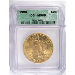 1925 $20 ST GAUDENS GOLD ICG MS65 GEM