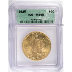 1925 $20 ST GAUDENS GOLD ICG MS65 GEM