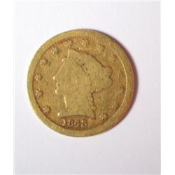 1843 D $2.50 GOLD VERY RARE COIN, VG-F,