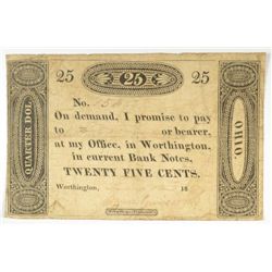 18-- TWENTY FIVE CENT WORTHINGTON, OH NOTE