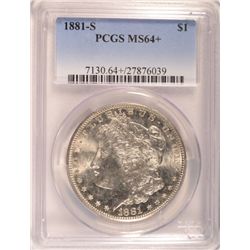1881-S MORGAN SILVER, PCGS MS-64+  SUPER COIN