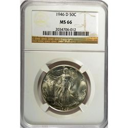 1946-D WALKING LIBERTY HALF DOLLAR, NGC MS-66