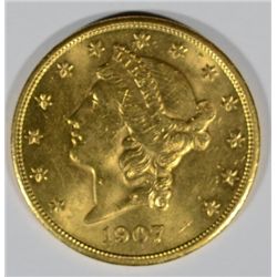 1907-S $20.00 LIBERTY GOLD, MS-63 SCARCE FROSTY!