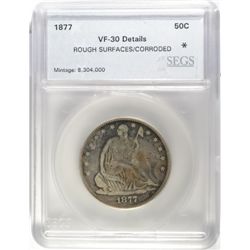 1877 SEATED HALF DOLLAR SEGS VF-30 DETAILS