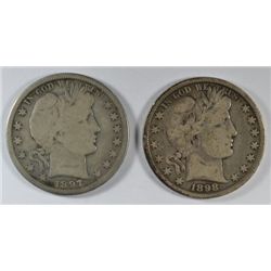 1897-S G/VG & 1898 FINE BARBER HALF DOLLARS