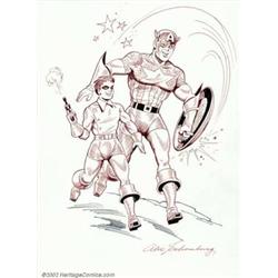 Alex Schomburg - Original Art Illustration of Captain America and Bucky (No Publisher, 1985). It...