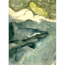 Frank Frazetta - Original Watercolor Rough for "A Requiem for Sharks" (Doubleday, circa 1973). Or...