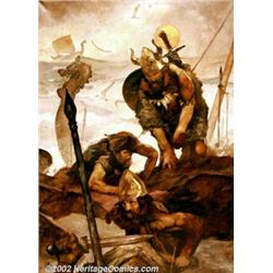Jeff Jones - Original Oil Painting "Viking Charge" (undated). The years 850-1050 AD are known as...