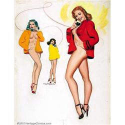 T.N. Thompson - Original Calendar Pin-Up Art "Live Wire" (1953). Produced for one of the ubiquito...