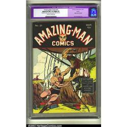 Amazing-Man #21 Larson pedigree (Centaur, 1941) CGC Apparent NM 9.4 Slight (P) Off-white to white...