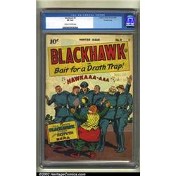 Blackhawk #9 Crowley pedigree (Quality, 1944) CGC VF 8.0 Cream to off-white pages. Here, in nice...