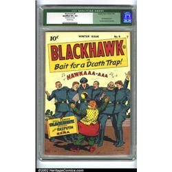 Blackhawk #9 (Quality, 1944) CGC Qualified VF+ 8.5 Off-white pages. A stunning example of this fi...