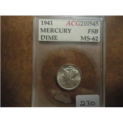 1941 MERCURY DIME ACG MS62 FSB