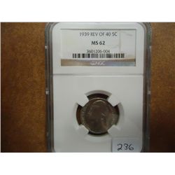 1939 REV. OF 1940 JEFFERSON NICKEL NGC MS62