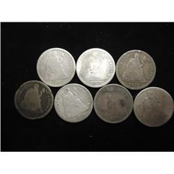 7 ASSORTED 1870'S SEATED LIBERTY DIMES