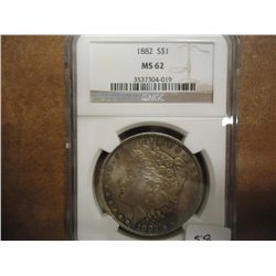 1882 MORGAN SILVER DOLLAR NGC MS62 TONING