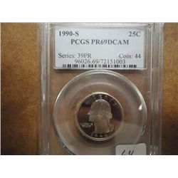 1990-S WASHINGTON QUARTER PCGS PR69 DCAM