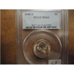 1945-S 35% SILVER JEFFERSON WAR NICKEL PCGS MS66