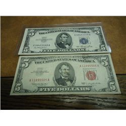 1953 SILVER CERT. & 1963 US NOTE $5 CURRENCIES