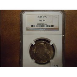 1958 FRANKLIN HALF DOLLAR NGC MS64 TONED