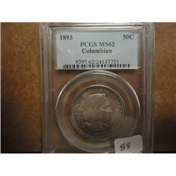 1893 COLUMBIAN EXPOSITION HALF DOLLAR PCGS MS62