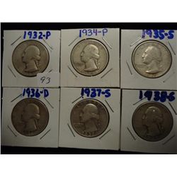 1932,34,35-S,36-D,37-S & 38-S WASHINGTON QUARTERS