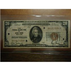 1929 $20 NATIONAL CURRENCY NEW YORK