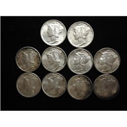 10 ASSORTED MERCURY DIMES (EF-UNC)