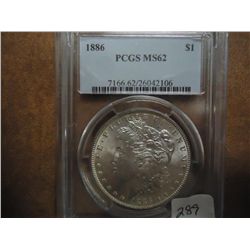 1886 MORGAN SILVER DOLLAR PCGS MS62