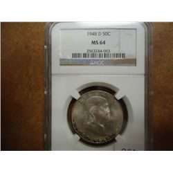 1948-D FRANKLIN HALF DOLLAR NGC MS64