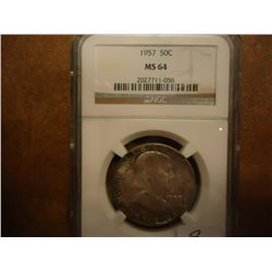 1957 FRANKLIN HALF DOLLAR NGC MS64 TONED