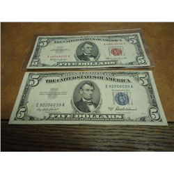 1953-A $5 SILVER CERT & 1963 $5 US NOTE