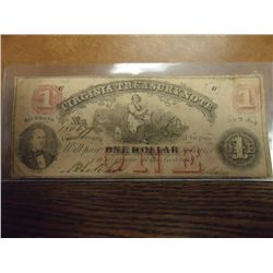 1862 $1 VIRGINIA TREASURY OBSOLETE BANK NOTE