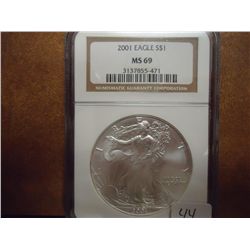 2001 AMERICAN SILVER EAGLE NGC MS69