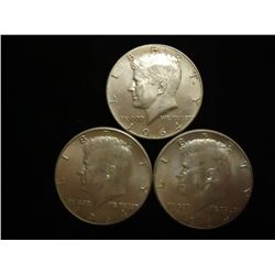 3-1964 90% SILVER KENNEDY HALF DOLLARS