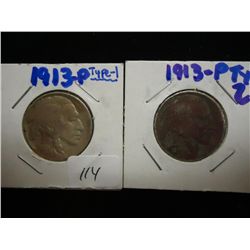 1913 TYPE I & TYPE II BUFFALO NICKELS