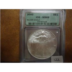 2000 AMERICAN SILVER EAGLE ICG MS69