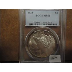 1923 PEACE SILVER DOLLAR PCGS MS61