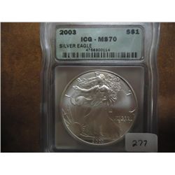 2003 AMERICAN SILVER EAGLE ICG MS70