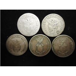 US/PHILIPPINES 1907, 14-S,17-S,37 & 44-D SILVER