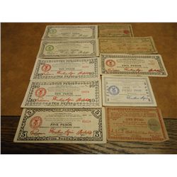 10 PIECES OF WWII PHILIPINNES GUERRILLA MONEY