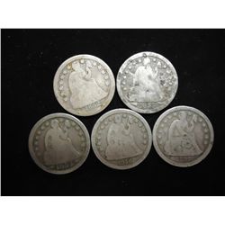 1852,53,54-O,56 & 57 SEATED LIBERTY DIMES,