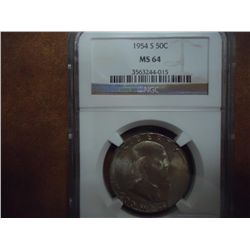 1954-S FRANKLIN HALF DOLLAR NGC MS64