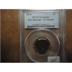 1874 INDIAN HEAD CENT SEMI KEY PCGS XF DETAILS