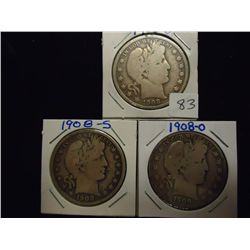 1908-D,08-S & 08-O BARBER HALF DOLLARS