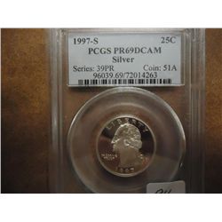 1997-S WASHINGTON SILVER QUARTER PCGS PR69 DCAM