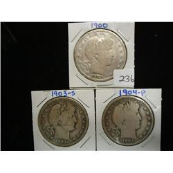 1900,03-S & 04 BARBER HALF DOLLARS