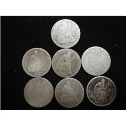 7 ASSORTED 1880'S & 90'S SEATED LIBERTY DIMES