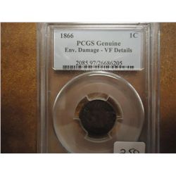 1866 INDIAN HEAD CENT SEMI KEY PCGS VF DETAILS