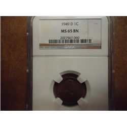 1949-D LINCOLN CENT NGC MS65 BN